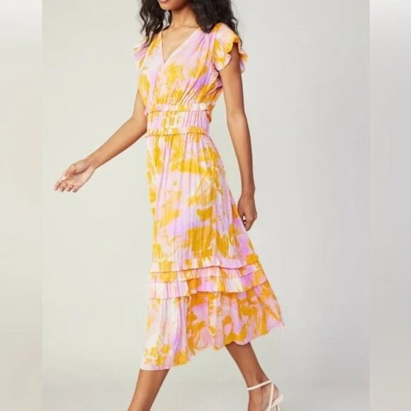 💕CURRENT AIR💕 Ruffle Sleeve V-Neck Elastic Waist Dress Floral Print Large NWT - Picture 6 of 16